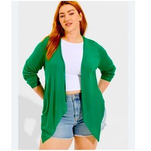 Torrid Tissue Weight Cardigan Drape Front Sweater Kelly Green 0 (L -12)